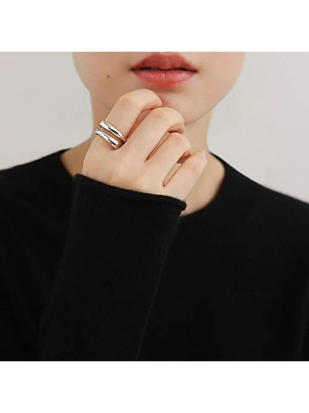Adjustable 925 Sterling Silver Double Line Thumb Ring Stacking Ring High Polish